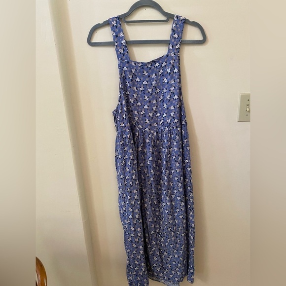 CDC VINTAGE BLUE FLORAL OVERALL FLOWY SLEEVELESS DRESS COTTAGE CORE 6 - Picture 6 of 6